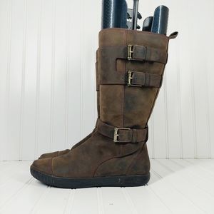 Cole Haan 3 Buckle Brown Leather Zip Waterproof Tall Boots B23